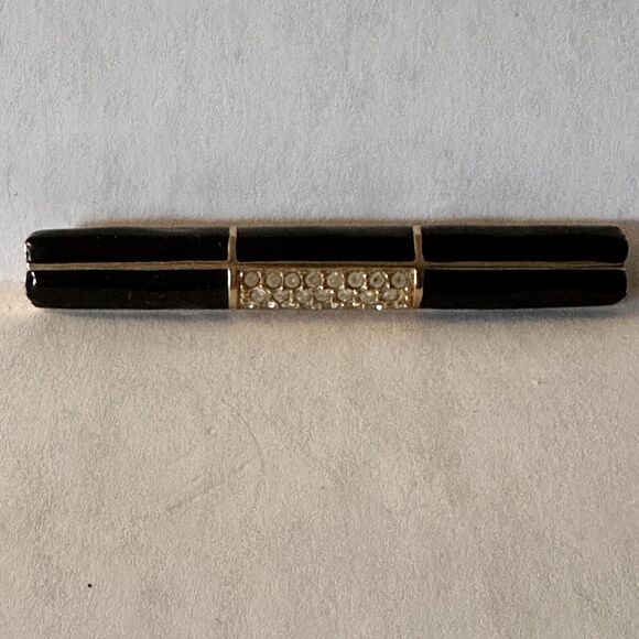Swarovski Brooch Pin Vintage Black Enamel And Crystal Bar Style Swan Signed - Picture 13 of 13